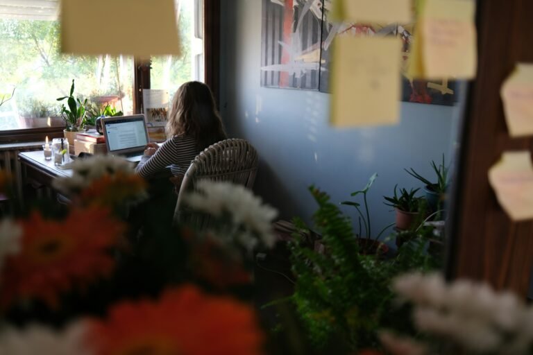 Recent graduate searching for entry-level jobs on a laptop at a sunlit desk
